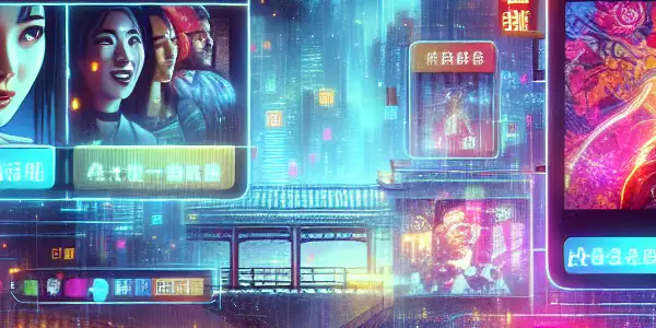 A vibrant digital interface showcasing a fictional adult entertainment platform for Chinese audiences, featuring diverse characters and engaging content.